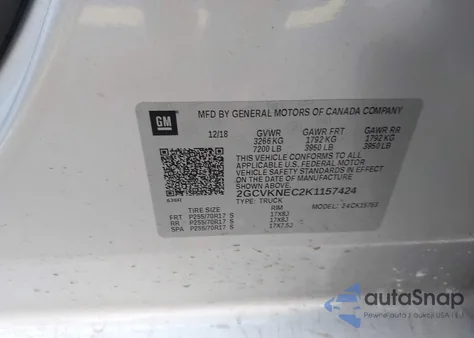 2019 Chevrolet Silverado 1500 Ld Wt из США, поврежденный, VIN 2GCVKNEC2K1157424